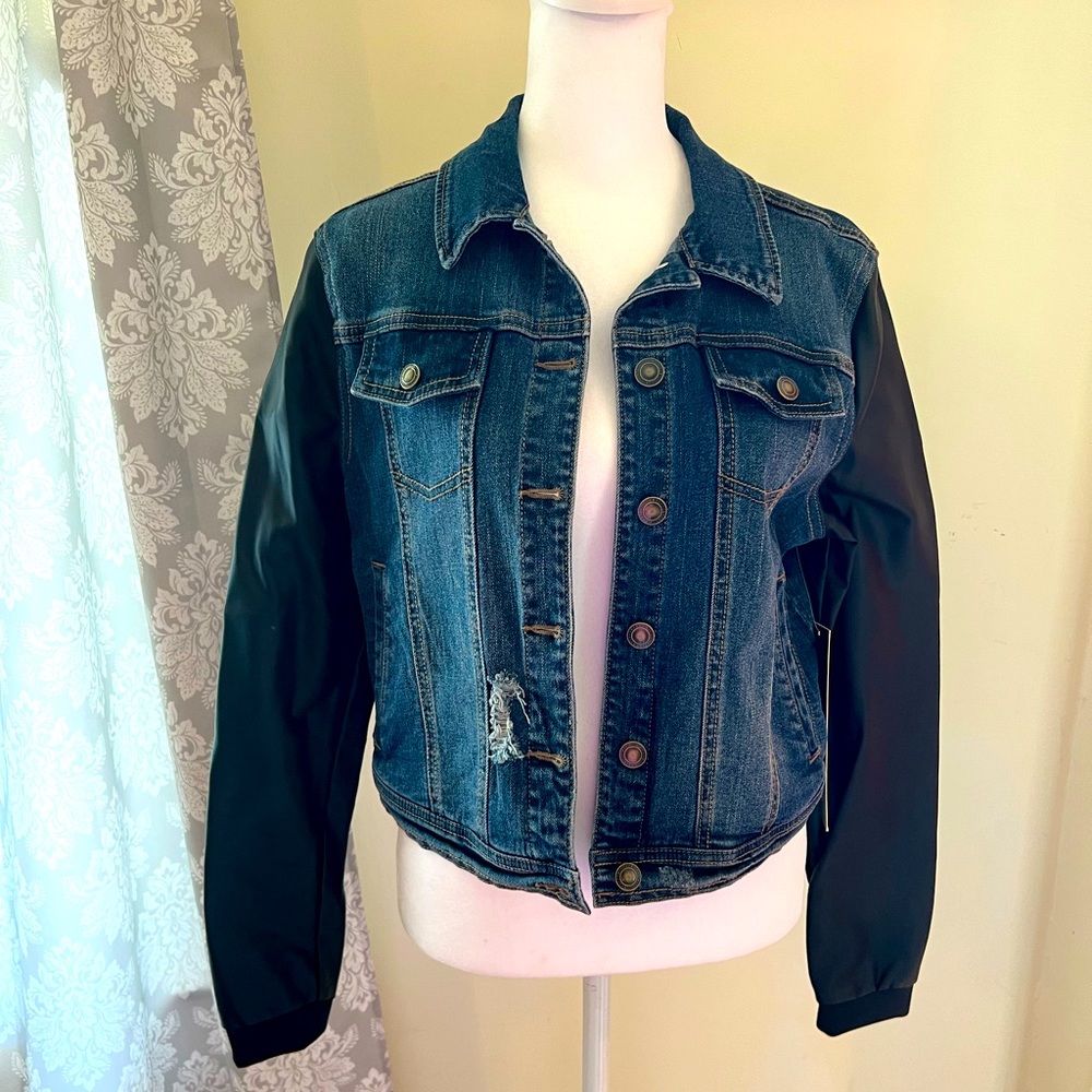 NWT Seventeen Jean Jacket with Faux Leather Sleeves